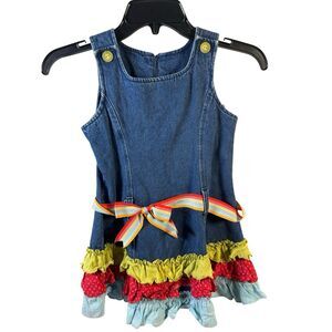 American girl bitty baby kids jumper denim dress ruffles 5t rn#92138 zipper back